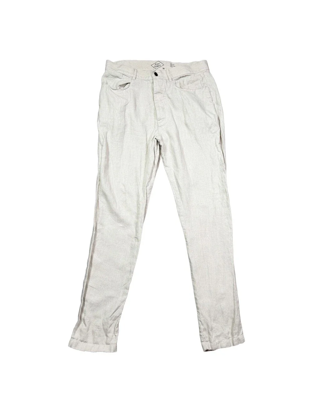 Alex Crane Cham Pants Mens 30 Bone 100% Linen Slim Straight Casual Trousers